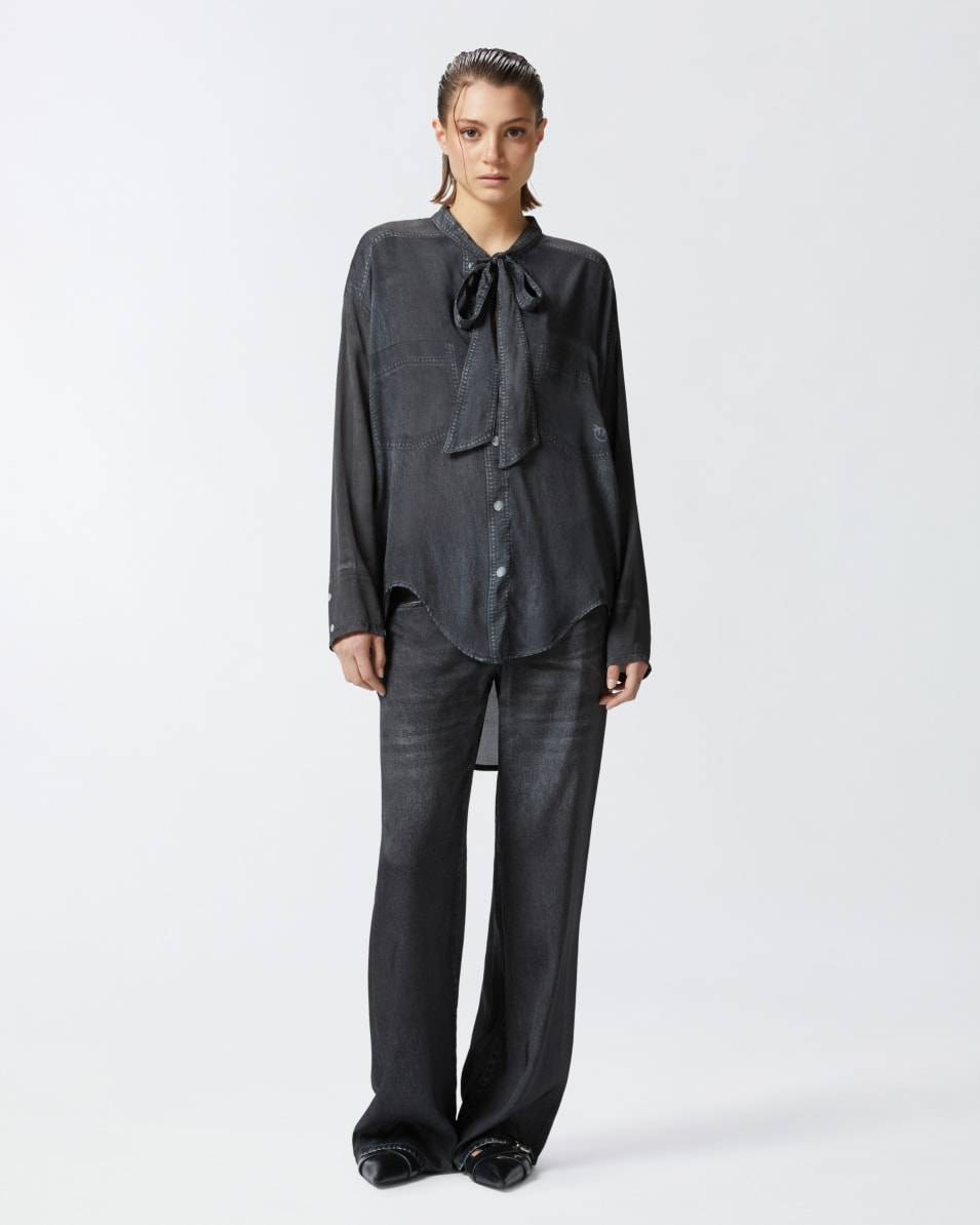 Pinko Leichte Bluse mit schwarzem Denim-Print Bis zu 55% Rabatt