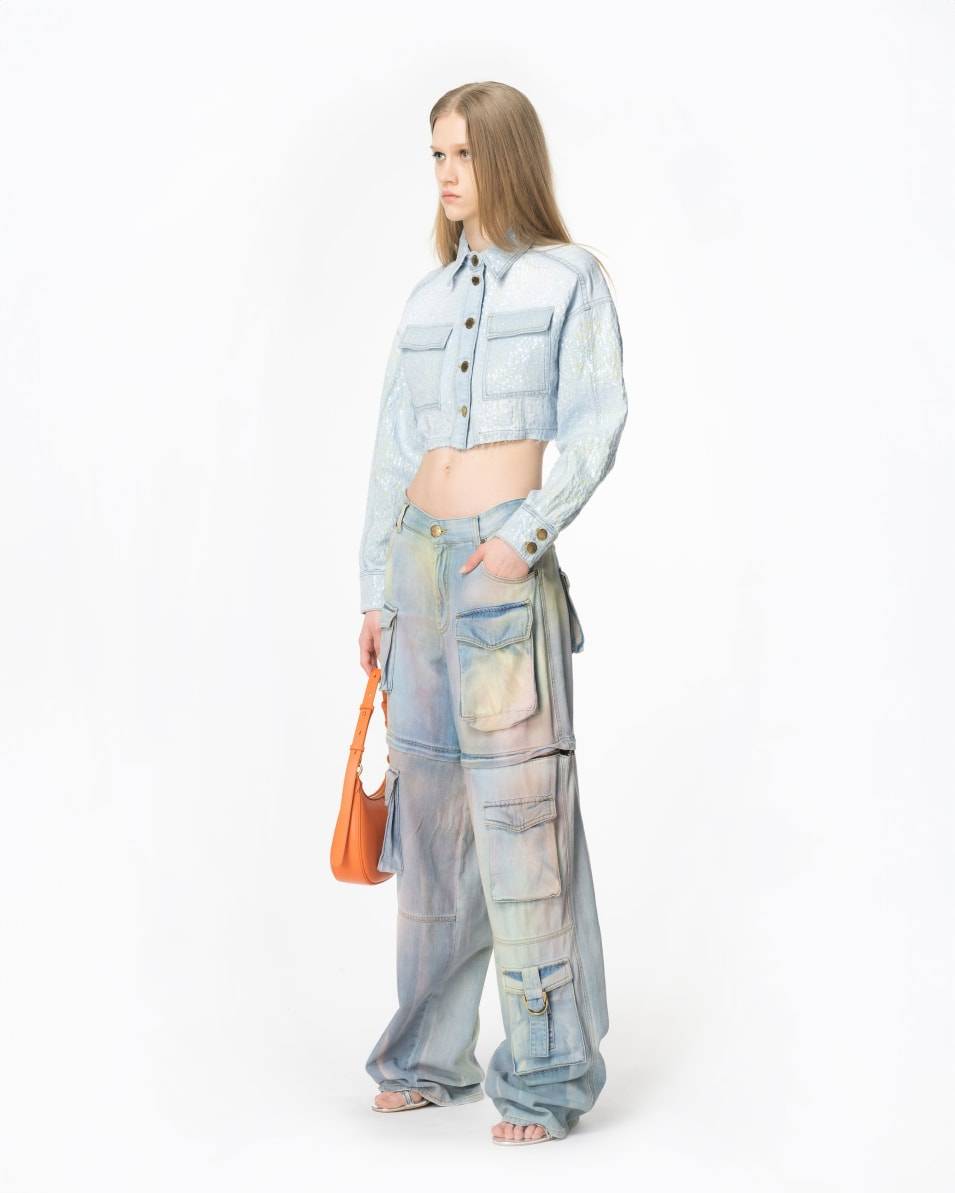 Pinko Cropped-Jeansjacke mit Pailletten Räumungsverkauf