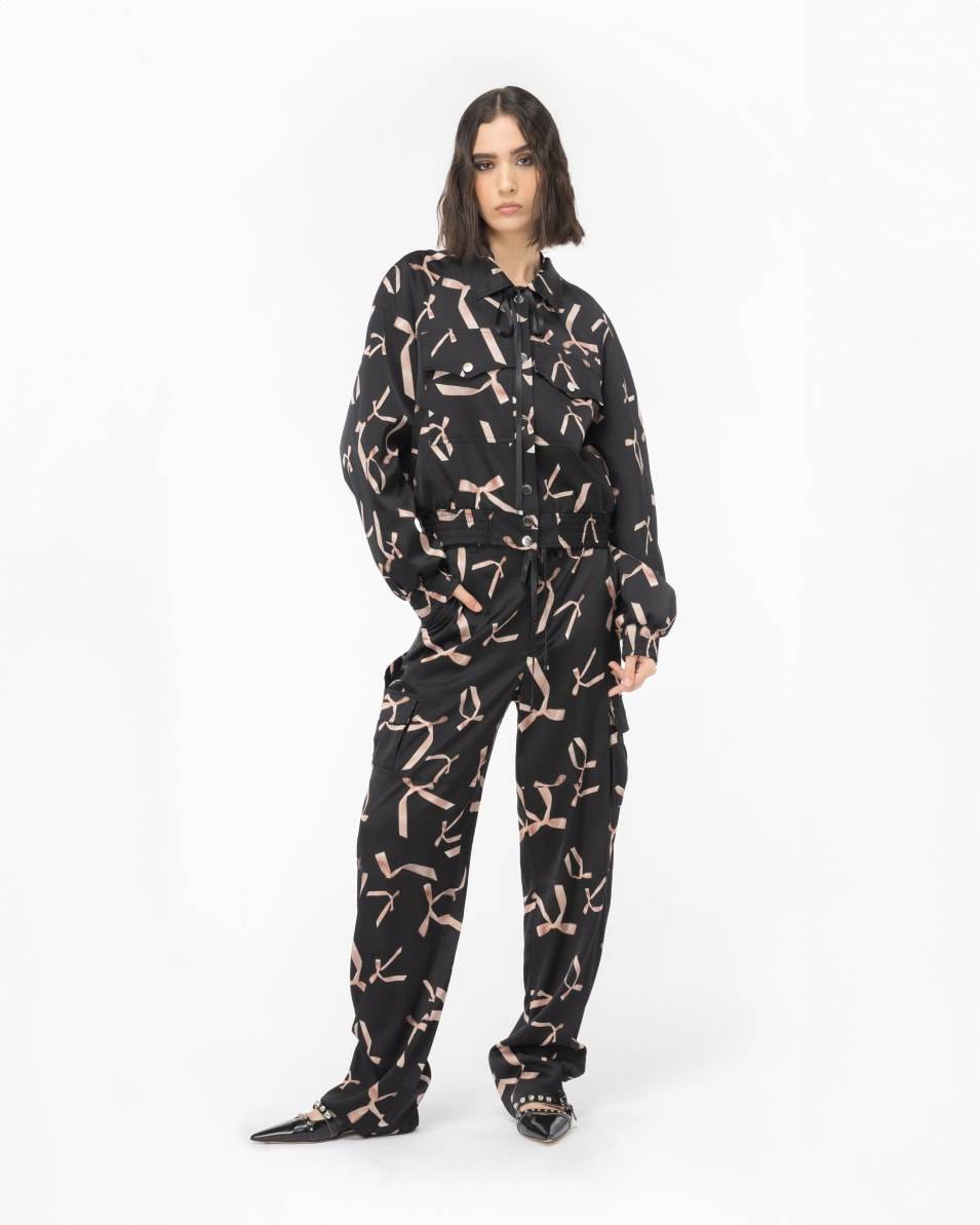 Pinko Bomberjacke aus Satin Schleifchen-Print Reimagine PINKO by Patrick McDowell JETZT KAUFEN