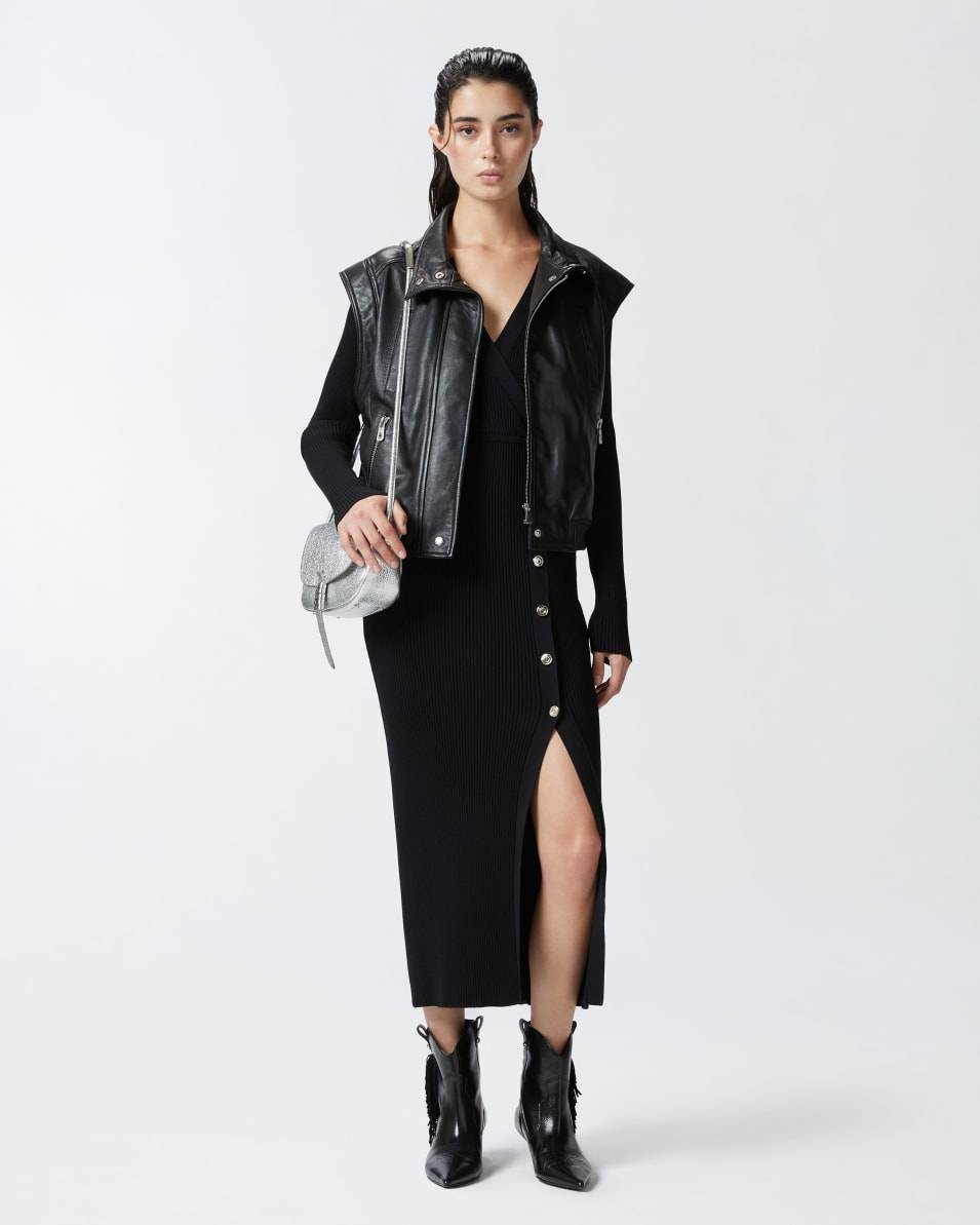 Pinko Langes Rippstrickkleid mit goldenen Knöpfen Black Friday