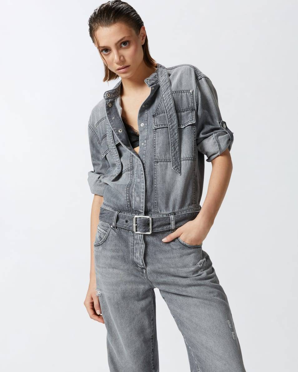Pinko Hellgrauer Jeans-Jumpsuit Zeitlich begrenztes Angebot