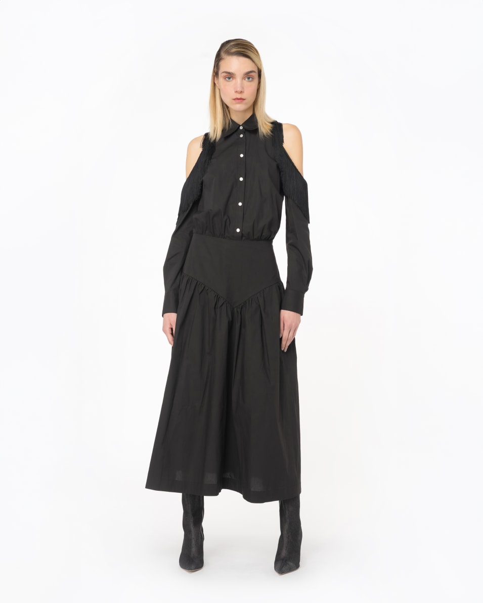 Pinko Schulterfreies Hemdblusenkleid mit Fransen Sonderangebot der Fabrik