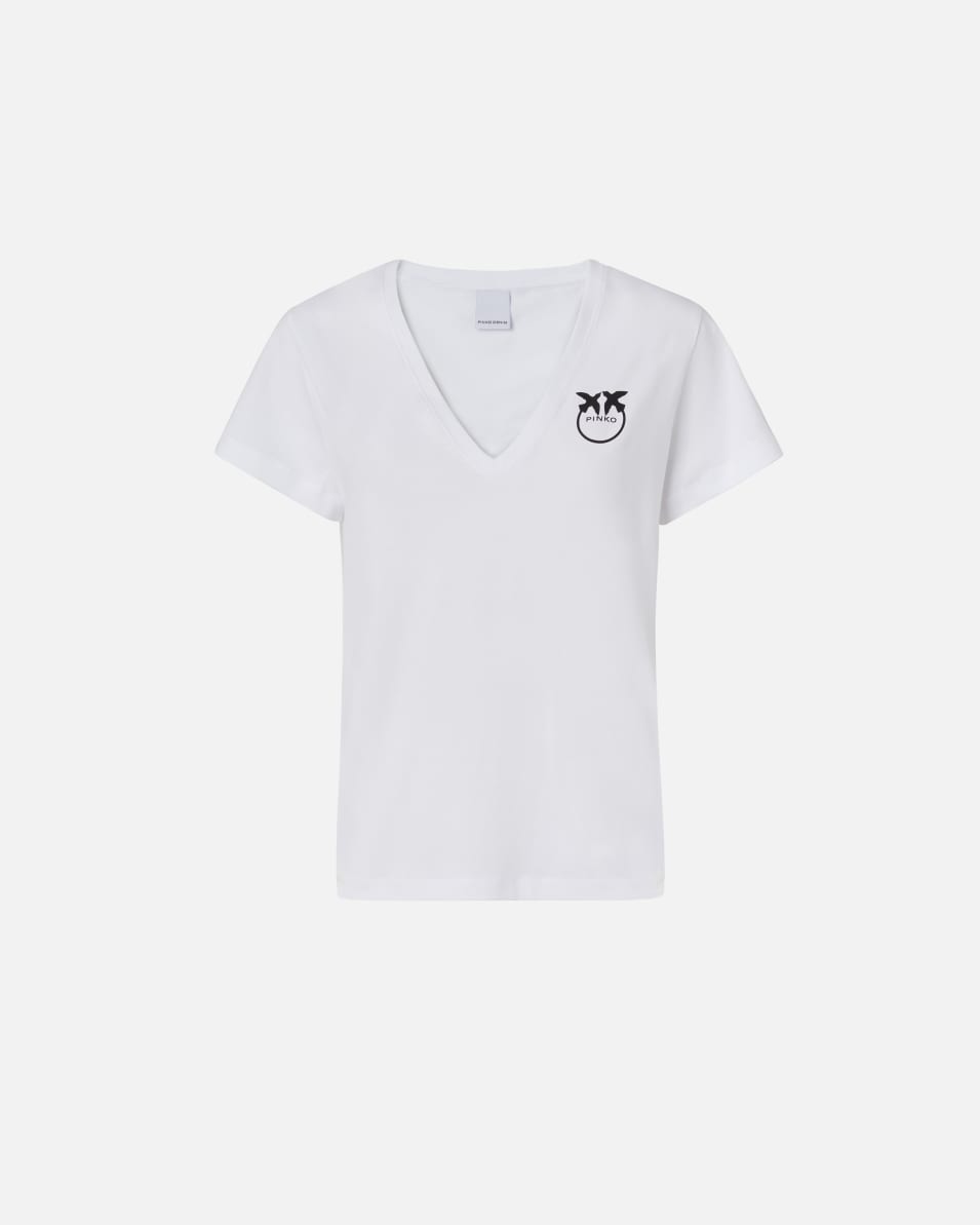 Pinko T-Shirt mit V-Ausschnitt und Logo-Print