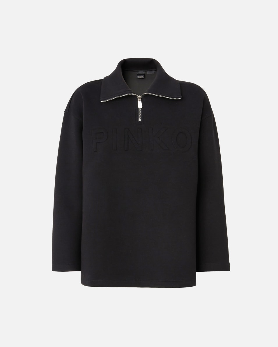 Pinko Sweatshirt mit hohem Kragen, Reißverschluss und Logostickerei Online Shopping
