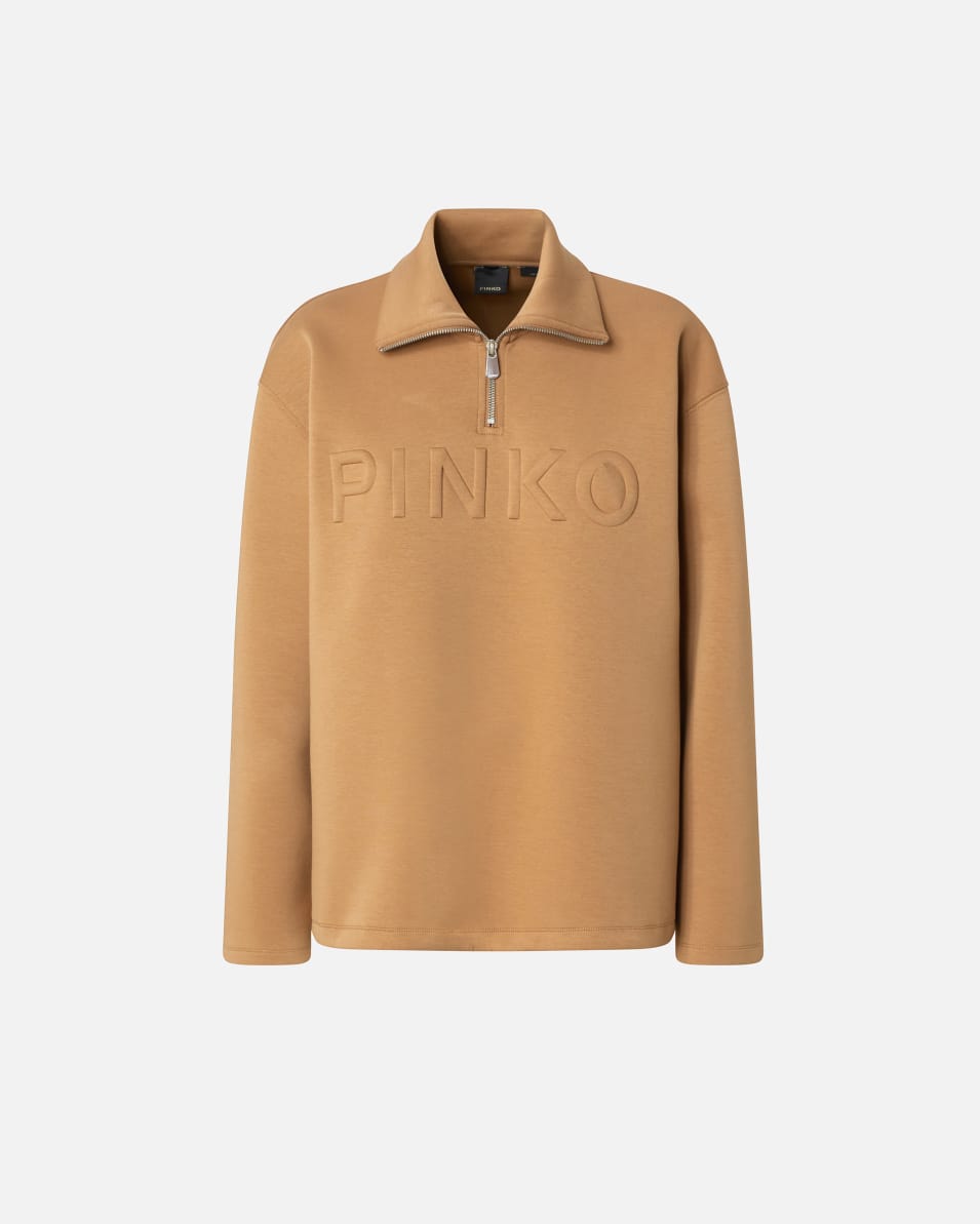 Pinko Sweatshirt mit hohem Kragen, Reißverschluss und Logostickerei Letzte 3 Tage