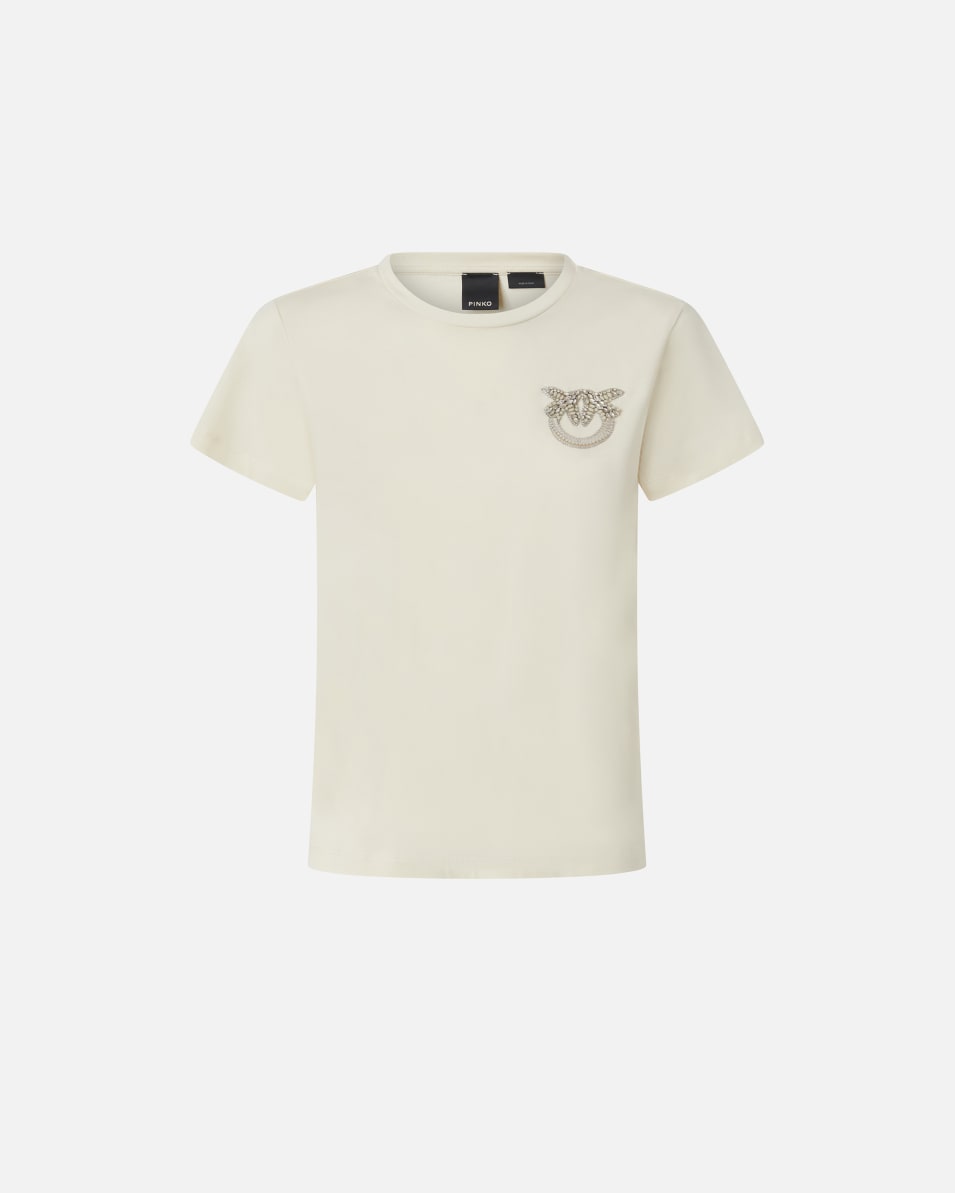 Pinko Kurzarm-T-Shirt mit Love Birds-Schmuckstickerei Sonderangebot der Fabrik