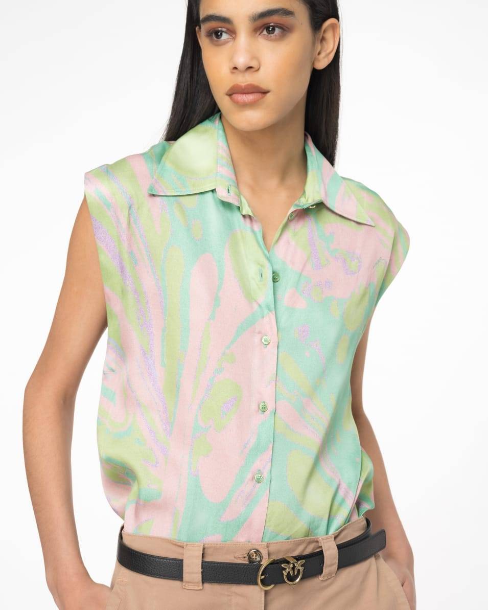 Pinko Bluse mit Flügelärmel aus Satin mit Splash-Print Speichern exportieren