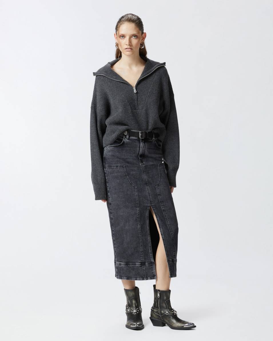 Pinko Maxirock aus dunkelgrauem Denim Tiefpreis