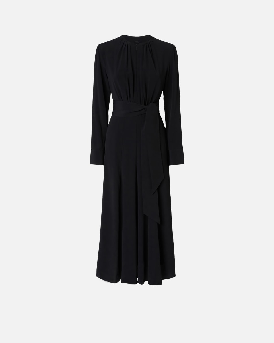 Pinko Langes Kleid aus Seidenmischgewebe mit Gürtel und langen Ärmeln Zeitbegrenzte Promotion