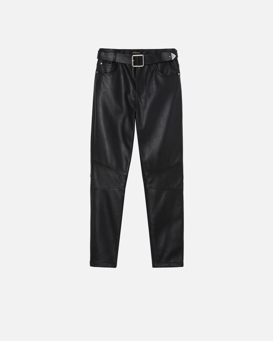Pinko Lange Hose aus Nappaleder mit Gürtel Bis zu 65% Rabatt