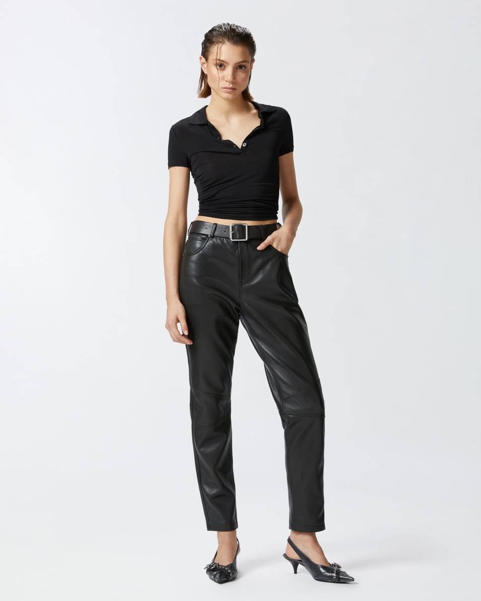 Pinko Lange Hose aus Nappaleder mit Gürtel Bis zu 65% Rabatt