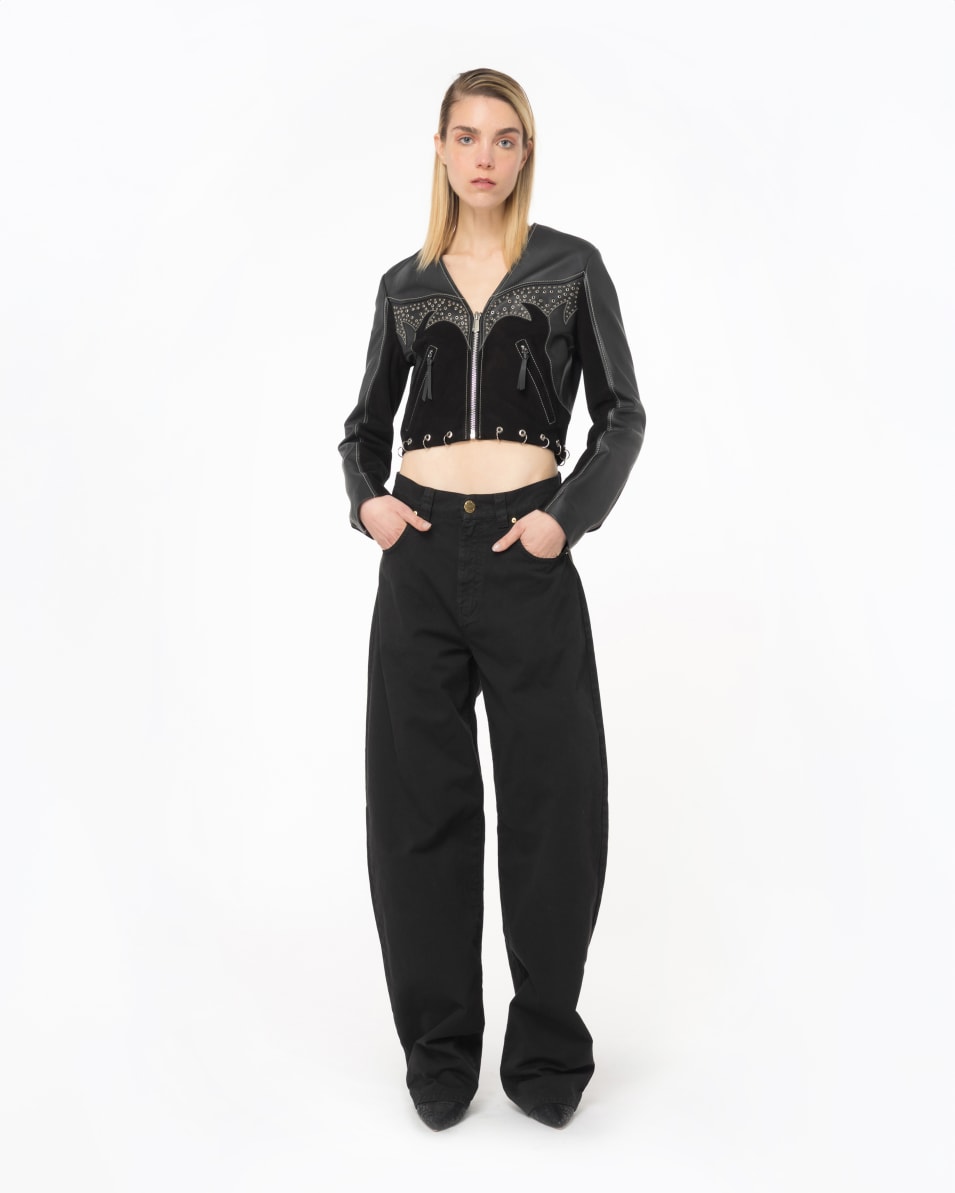Pinko Bikerjacke aus Leder und Wildleder mit Piercings Rabatte dieses Monats