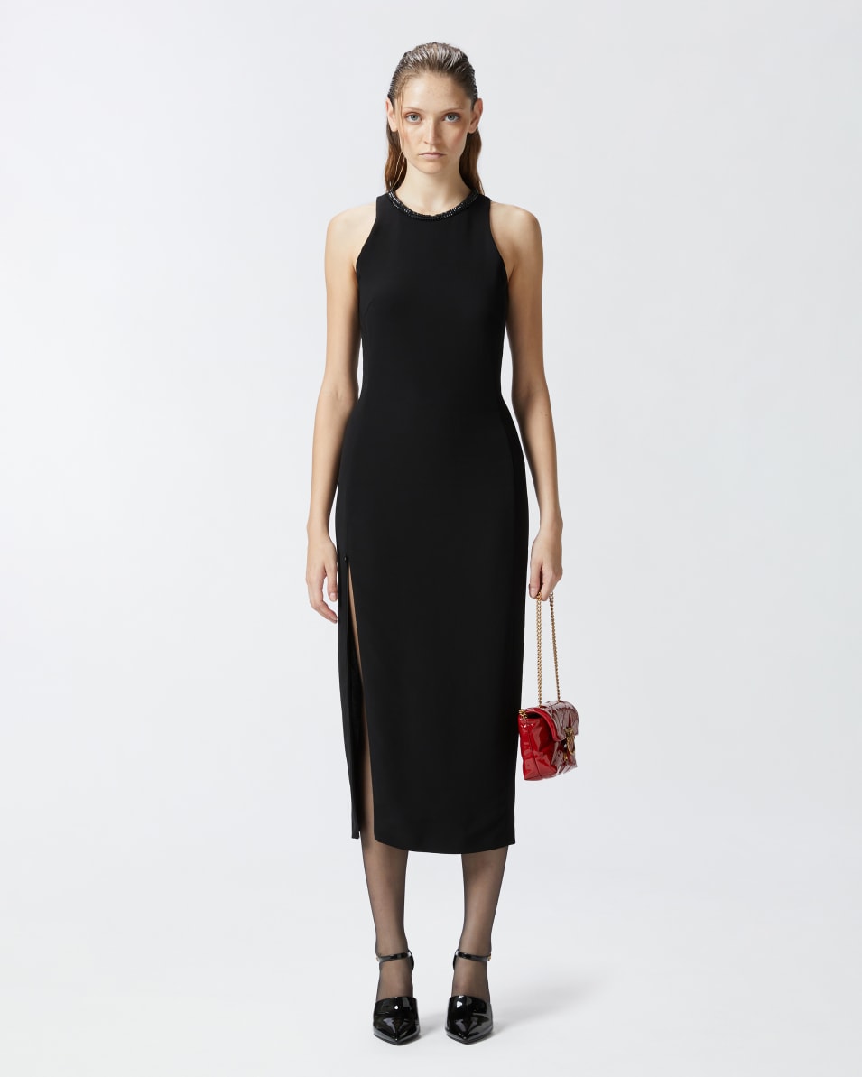 Pinko Schwarzes Schlauchkleid mit strassbesetztem Ausschnitt Flash Sale