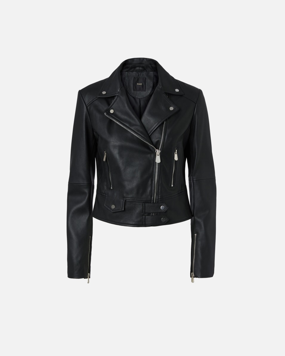 Pinko Kurze Bikerjacke aus Nappaleder mit Reißverschluss Exklusivangebot