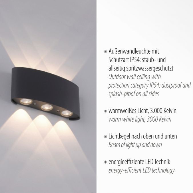 Paul Neuhaus LED Wandlampe 6 flammig anthrazit farbig Außenlampe Innenlampe dekorativ Discount Store für neue Produkte