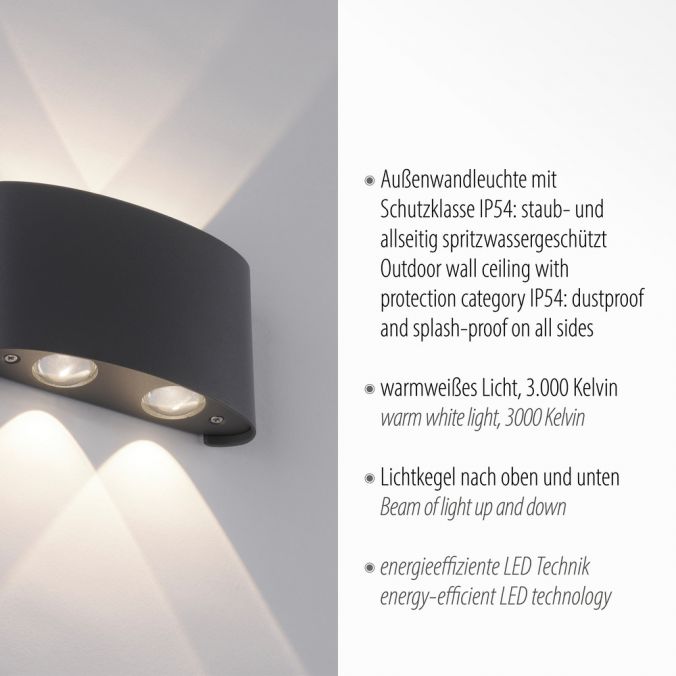 Paul Neuhaus LED Wandlampe 4 flammig anthrazit farbig Außenlampe Innenlampe dekorativ Super Rabatt
