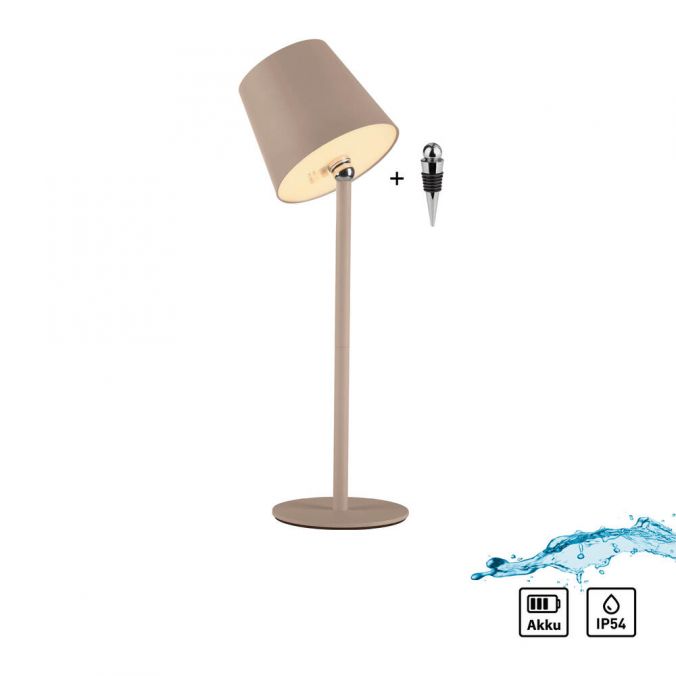 Paul Neuhaus LED Flaschenleuchte beige Akku Touchdimmer USB IP54 Tischleuchte