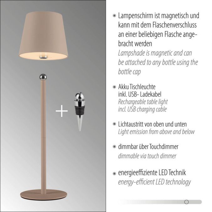 Paul Neuhaus LED Flaschenleuchte beige Akku Touchdimmer USB IP54 Tischleuchte Riesige Rabatte