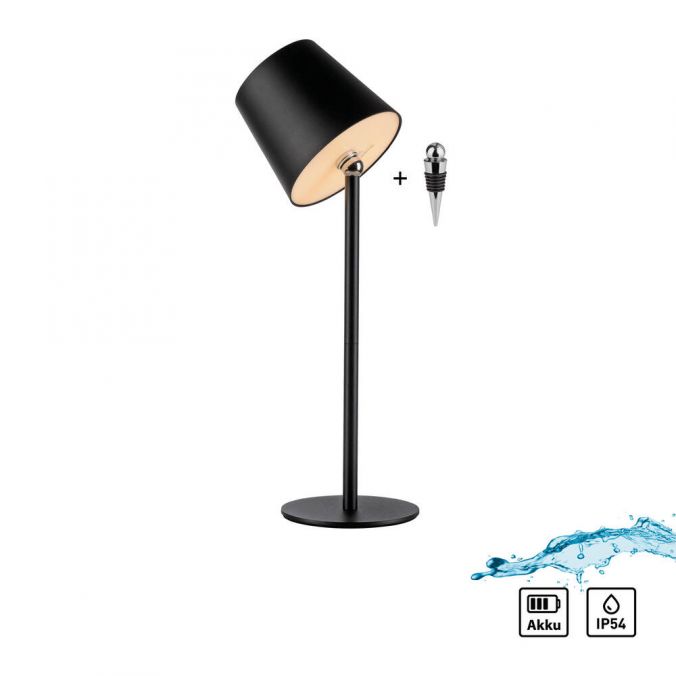 Paul Neuhaus LED Flaschenleuchte schwarz Akku Touchdimmer USB IP54 Tischleuchte