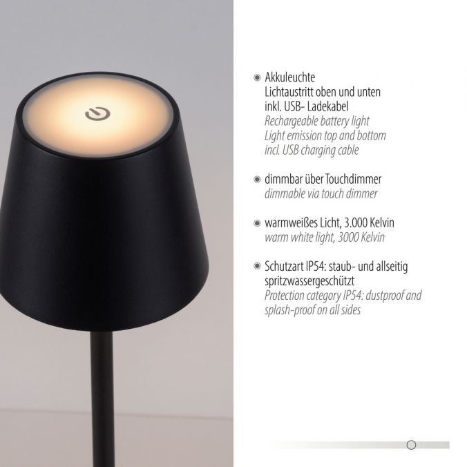 Paul Neuhaus Akku Tischleuchte ,schwarz, Indoor, Outdoor, Camping Speichern exportieren