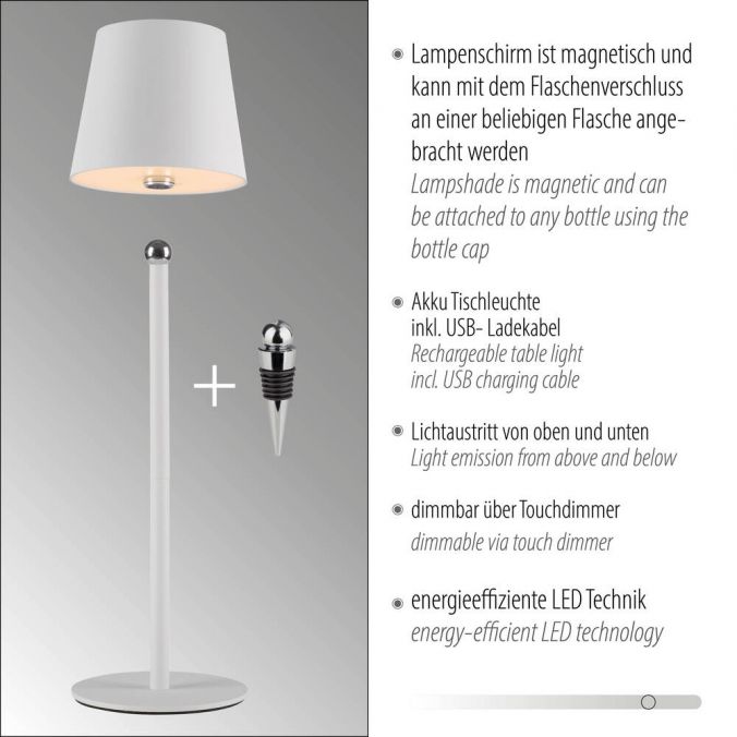 Paul Neuhaus LED Flaschenleuchte weiß Akku Touchdimmer USB IP54 Tischleuchte Black Friday Preise