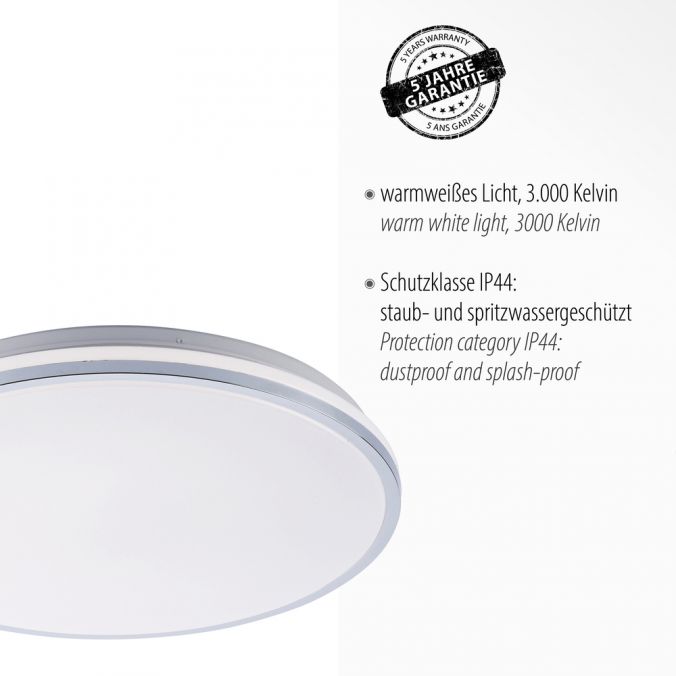 Paul Neuhaus LED-Deckenleuchte, chrom, Schirm, IP44, Badezimmer, warmweis Im Verkauf