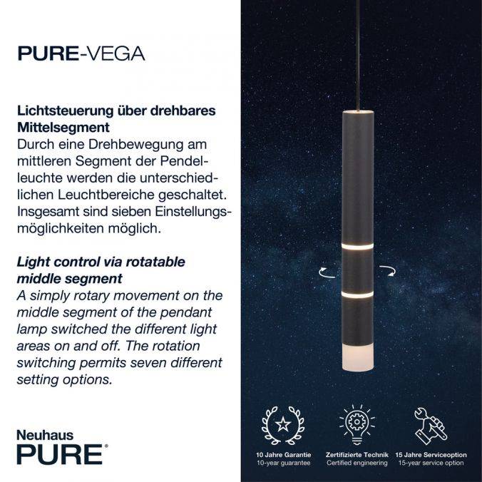 Paul Neuhaus Paul Neuhaus PURE VEGA LED Pendelleuchte schwarz 1 flammig mit Lichtmodi Versandkostenfrei