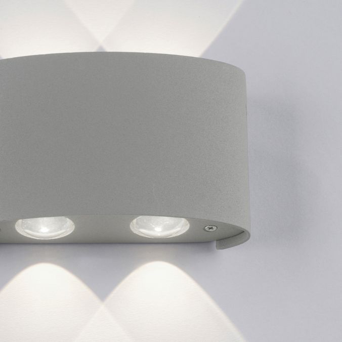 Paul Neuhaus LED-Wandleuchte, Außenleuchte, silber, halbrund, 4flg, warmweiß, Up+Down, IP54 Preisnachlass