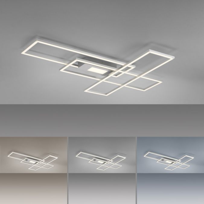 Paul Neuhaus LED Deckenlampe silberfarbig 99x29cm rechteckig dimmbar Downlight+Sidelight Online Outlet