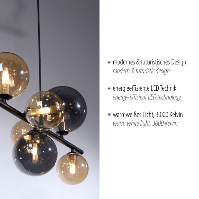 Paul Neuhaus LED Pendelleuchte schwarz Glas rund dekorativ warmweiß Innenleuchte Blitzangebot