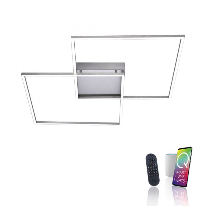 Paul Neuhaus Paul Neuhaus, Q-INIGO, LED-Deckenleuchte, CCT, silber, dimmbar, Smart Home