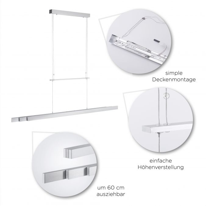 Paul Neuhaus LED-Pendelleuchte, Alu, höhenverstellbar, ausziehbar, Touchdimmer Kostenlose Rückgabe
