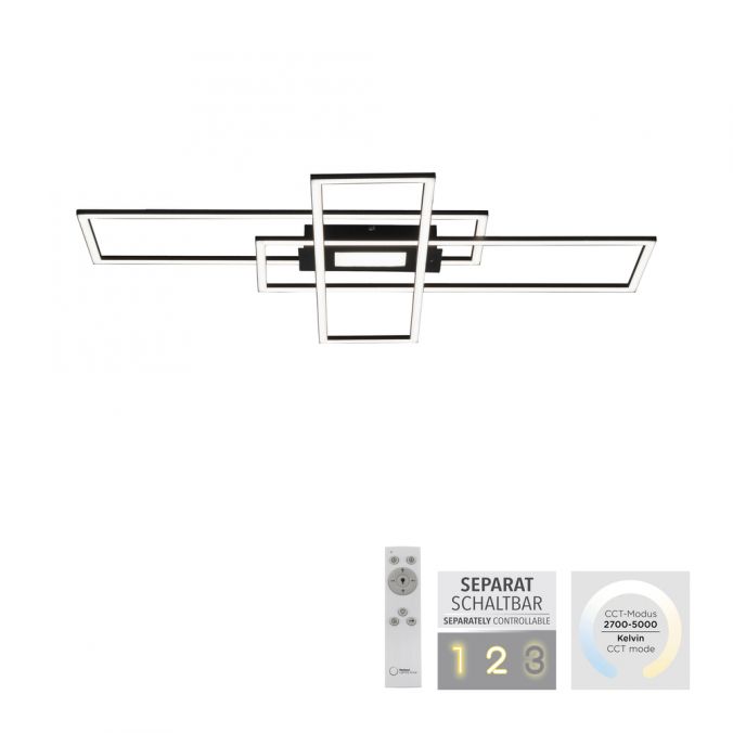 Paul Neuhaus LED Deckenleuchte, Wohnzimmer, schwarz, dimmbar, Fernbedienung