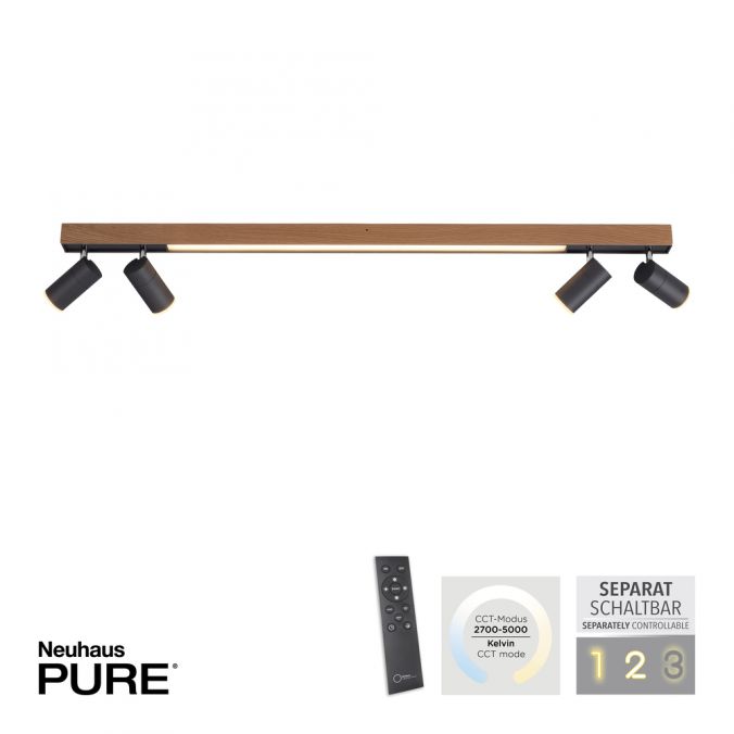 Paul Neuhaus Paul Neuhaus LED Deckenleuchte PURES-LINES SPOT Eiche geölt dimmbar CCT drehbar