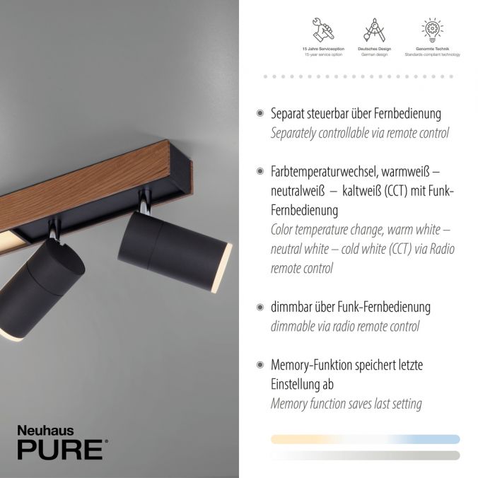 Paul Neuhaus Paul Neuhaus LED Deckenleuchte PURES-LINES SPOT Eiche geölt dimmbar CCT drehbar Zeitbegrenzte Promotion