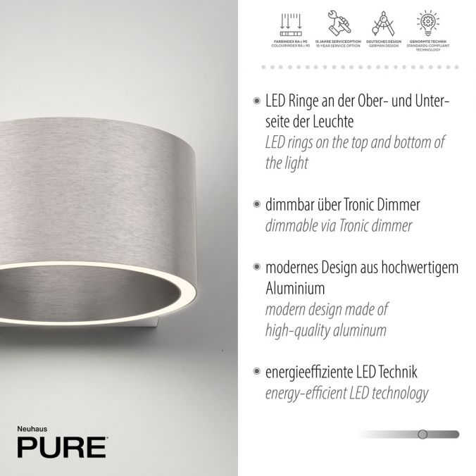 Paul Neuhaus Paul Neuhaus LED Wandleuchte PURE Clipse aluminium Tronicdimmer Nur für heute