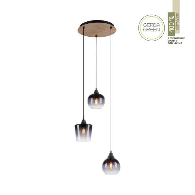 Paul Neuhaus LED Pendelleuchte Holz 3 flammig Rauchglas modern Wohnlampe