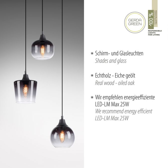 Paul Neuhaus LED Pendelleuchte Holz 3 flammig Rauchglas modern Wohnlampe Discount Store für neue Produkte