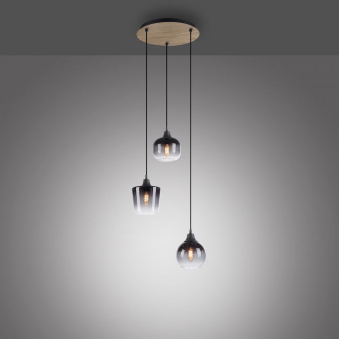 Paul Neuhaus LED Pendelleuchte Holz 3 flammig Rauchglas modern Wohnlampe Discount Store für neue Produkte