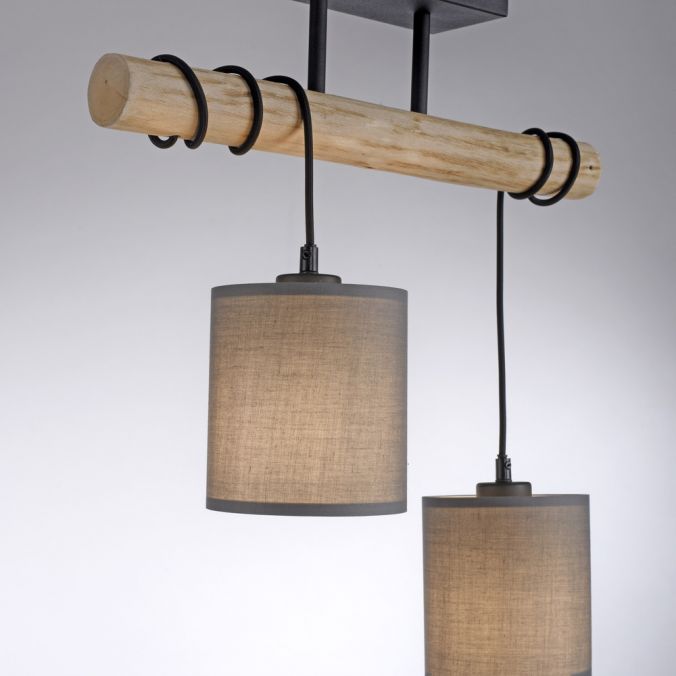 Paul Neuhaus LED Deckenleuchte Echtholz 2 flammig Stoffschirm Landhaus Design Wohnlampe Riesige Rabatte