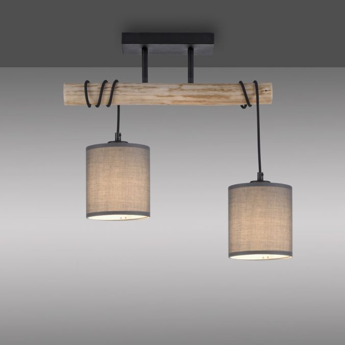 Paul Neuhaus LED Deckenleuchte Echtholz 2 flammig Stoffschirm Landhaus Design Wohnlampe Riesige Rabatte