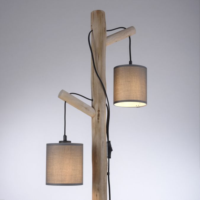 Paul Neuhaus LED Stehleuchte Echtholz 2 flammig Stoffschirm Landhaus Design Wohnlampe Kostenloser Versand international