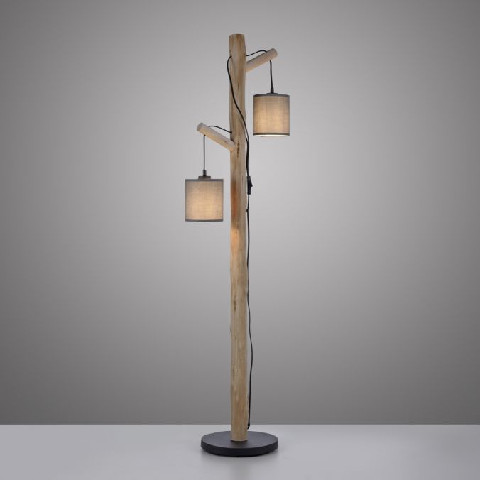Paul Neuhaus LED Stehleuchte Echtholz 2 flammig Stoffschirm Landhaus Design Wohnlampe Kostenloser Versand international