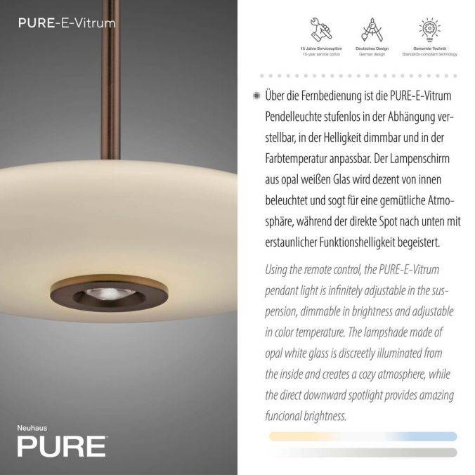 Paul Neuhaus Paul Neuhaus Pendelleuchte PURE Vitrum e-LIFT dunkel-braun-metall Fabrikladen