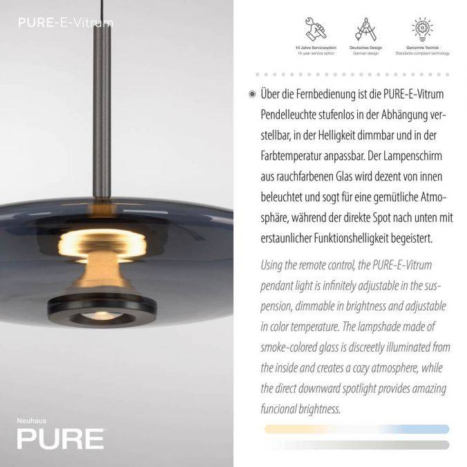 Paul Neuhaus Paul Neuhaus Pendelleuchte PURE Vitrum e-LIFT grau elektrisch Begrenzt auf 3 Tage
