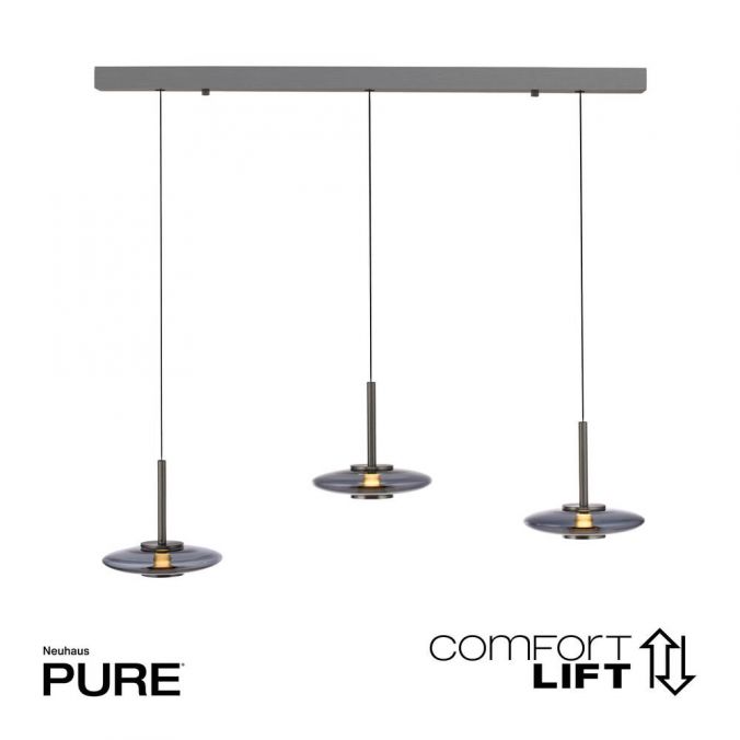 Paul Neuhaus Paul Neuhaus Pendelleuchte PURE Vitrum 3 flammig grau Comfort Lift