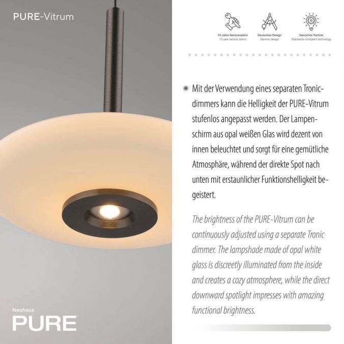 Paul Neuhaus Paul Neuhaus PURE Vitrum Pendelleuchte dunkel-braun-metall höhenverst Im Verkauf