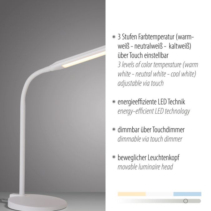 Paul Neuhaus LED Tischleuchte weiß dimmbar per Touch CCT Schreibtischlampe 50% Rabatt für begrenzte Zeit
