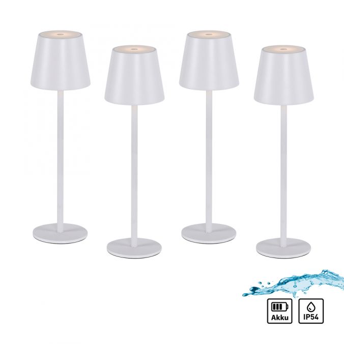 Paul Neuhaus Akku Tischleuchten 4er Set, weiß Indoor, Outdoor, Camping