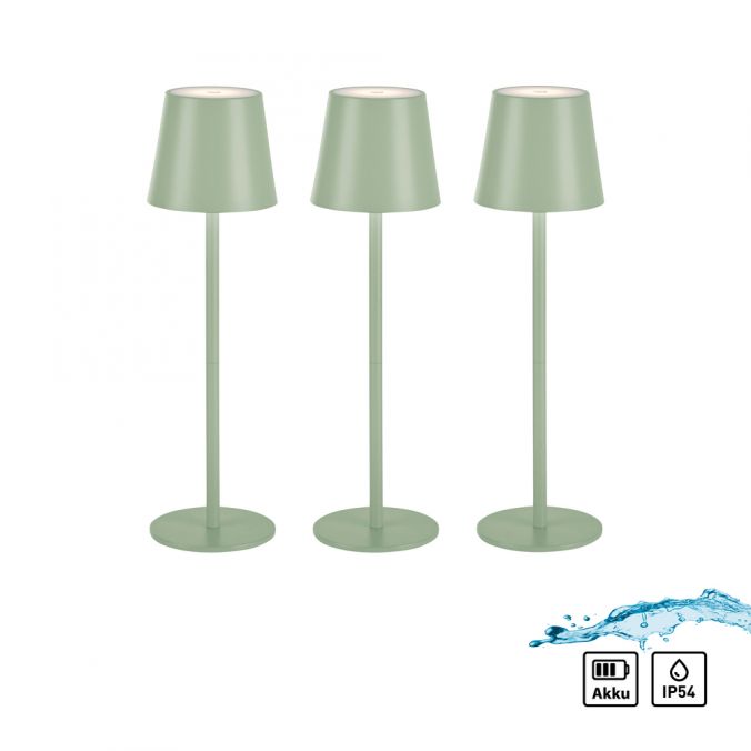 Paul Neuhaus Akku Tischleuchten 3er Set, grün (lindgrün) Indoor, Outdoor, Camping